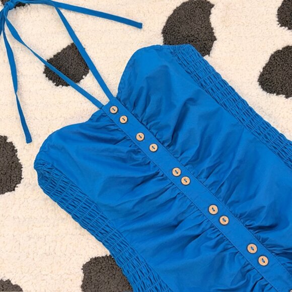 NWT $128 Free People Womens XS Bali Babe Blue Halter Bodycon Smocked Sexy Dress - Picture 5 of 13